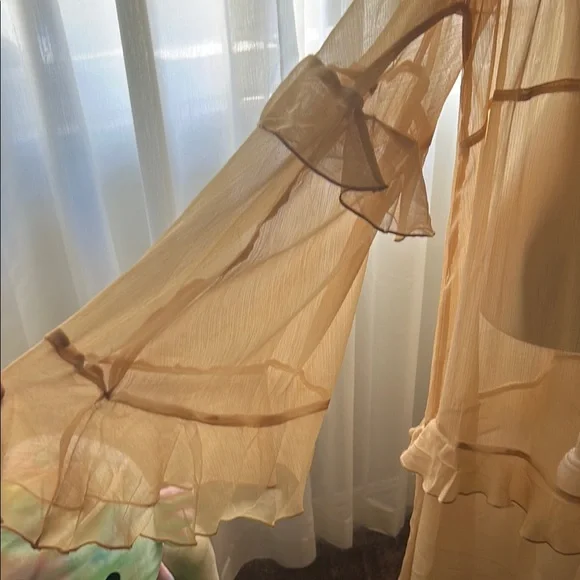 Sheer Tan Ruffle Boho Maxi Dress - Picture 3 of 7